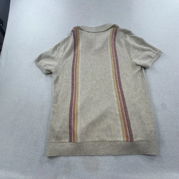 Marine Layer Retro Polo Shirt Mens Small Beige Stripe Knit Wool Blend Casual - Picture 2 of 10